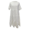 Women's Long Simple Casual Solid Hollow Out Pure Cotton Holiday Style High Waist Fashion Mid-Calf Summer Dresses NEW Vestidos