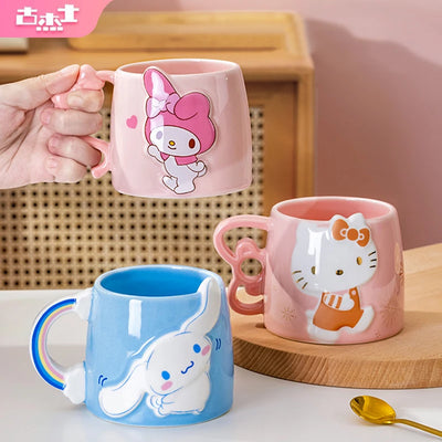 Hello Kitty Ceramic Mugs Sanrio Cinnamoroll My Melody Ceramic Coffee Cup Cartoon Breakfast Milk Water Cup Couple Drinkware Gift