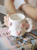 3D Heart-shaped Design Vintage Ceramic Mug, Cute Large Capacity, 3D Embossed Coffee Cup, Kitchen Drinkware Set