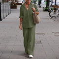 Two-piece Set Women Summer Suit Plus Size Cotton Linen Single-breasted Shirt Trousers Casual Top Wide Leg Pants Loose Outfits