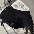 Mid Rise Street Style Shorts Summer Trendy Hot Suede Pants Women Real Suede Fringe Shorts