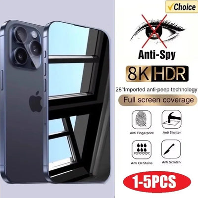 1-5PCS Anti-Spy Glass for iPhone 15 14 13 12 11 16 17 Pro Max Mini X XS XR 7 8 6 Plus Privacy Screen Protector For iPhone 17