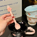 Sakura Relief Ceramic Mug with Spoon Pink Cute High Foot Design for Women Home Use Coffee Cup Souvenir Gift