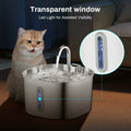 2.2L Automatic Cat Fountain Stainless Steel Pet Water Dispenser Silent Water Pump Circulation Filtering Visual Window（USB）