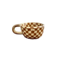 Unique INS Ceramic Coffee Cup Hand Pinched Plaid Water Cups Heat-resistant U-shaped handle Irregular Chessboard Mugs Breakfast