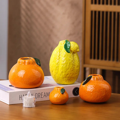 Orange Lemon Vase Fruit Shaped Desktop Decorations Ceramic Vase Flower Arrangement Hydroponic Plants Flower Pot Ornament Crafts