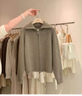 Zipper 100% pure cashmere cardigan ladies knitted coat thickened sweater lapel loose autumn and winter.