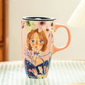500ml cute girls' mug, large-capacity ceramic cup with lid, high appearance level, home coffee cup, household water drinkware