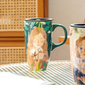 500ml cute girls' mug, large-capacity ceramic cup with lid, high appearance level, home coffee cup, household water drinkware