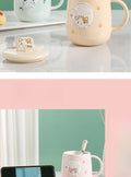 Cat-themed ceramic mug with lid and spoon cartoon style perfect for office or home use coffee cup mugs mug glass mug cup  mugs