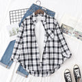2025 New Cotton Plaid Shirts Women Casual Loose Fine Tops And Blouses Ladies Office Long Sleeve Checkered Shirt Clothes