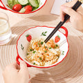 1/2pcs 8in Ceramic Salad Bowl with Cute Strawberry Pattern Design, Reusable Pasta Bowl, Ramen Bowl and Soup Bowl, Suitable for H