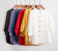 ZOKI Casual Cotton Linen Shirts Oversize Summer Lantern Half Sleeve Tops Summer Korean Loose Mom Button Up Blouse Dropshipping