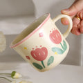 Creative Coffee Mug with Tulip Flower Design Ceramic Cup for Women Aesthetic Ins Style Breakfast Cup