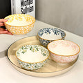 6-Inch Large Capacity Ceramic Bowl with Four Seasons Flower Patternfor Noodles Soup Salad Pasta，Microwave/Dishwasher Safe