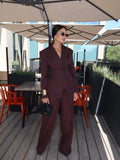 VTKW Women’s Designer 2-Piece Set Single Breasted Blazer High Waist Wide Leg Pants Spring Summer Casual Suit Vacation 2025