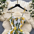 SINGREINY Lemon Print Beach Midi Dress Summer Women Spaghetti Strap A line Backless Split Korean Bohemian Floral Sundress