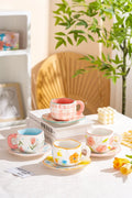 300ML Korean Style Hand Pinched Irregular Ceramic mug Hand-painted Flower Heart Coffee Cup Breakfast Milk Afternoon tea cup Gift