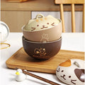 Japanese Creative Ceramic Soup Bowl Cute Cartoon Animals with Lid Cat Bowl Household Instant Noodles Bowl Rice Bowl Tableware
