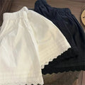 White Lace Trim Patchwork Casual Shorts for Women's High Waisted Wide Leg Vacation Beach Pants Loose Thin Bottoms Home Shorts