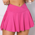 CHRLEISURE Womens Tennis Skirt with Pockets Crossover High Waisted Athletic Golf Skorts Running Workout Skirts 2 in 1