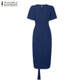 2025 Summer Dress ZANZEA Elegant Women Work OL Dresses Stylish Short Sleeve Slim Fit Party Vestidos Solid Lace Up Sundress Robe