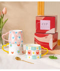 Cute INS style Ceramic Mug Creative Hand-Painted Love Heart Coffee Cup Couples Cup Breakfast Milk tea Mug Valentine's Day Gift