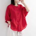 ZOKI Casual Cotton Linen Shirts Oversize Summer Lantern Half Sleeve Tops Summer Korean Loose Mom Button Up Blouse Dropshipping