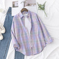 2025 New Cotton Plaid Shirts Women Casual Loose Fine Tops And Blouses Ladies Office Long Sleeve Checkered Shirt Clothes
