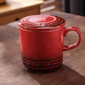 High-value stoneware mug with lid, multi-color optional, non-slip bottom, household coffee cup water cup
