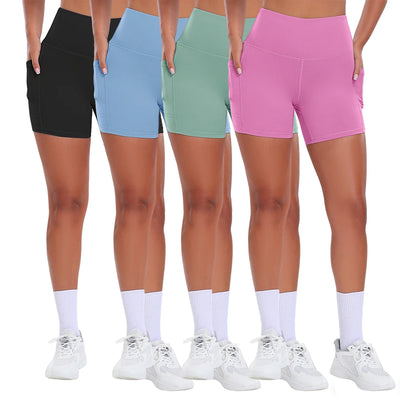 1PCS Women Shorts with Pockets Tummy Control Butt Lifting Cycling Tights Stretchy Slim Sports Shorts Summer Casual Wear