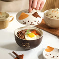 Japanese Creative Ceramic Soup Bowl Cute Cartoon Animals with Lid Cat Bowl Household Instant Noodles Bowl Rice Bowl Tableware