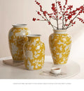 Ceramic Vase Chinese-style Retro Bottle Yellow Blue and White Porcelain Flowerpot Flower Vase Home Decoration Accessories