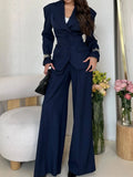 VTKW Women’s Designer 2-Piece Set Single Breasted Blazer High Waist Wide Leg Pants Spring Summer Casual Suit Vacation 2025