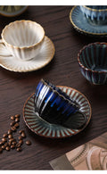 Vintage high-end striped kiln turned ceramic cup, hotel home office milk coffee cup, afternoon tea drinking cup