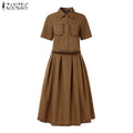 ZANZEA Womens Casual 2 Piece Sets Lace Trim Short Sleeve Crop Tops A-line Midi Skirts 2PCS Outfits Elegant Commute Skirt Sets