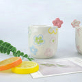 1pcs Cute flower cup, hand-painted bow, watercolor flower, hand squeezed irregular ceramic coffee cup