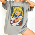 2026 Pretty Girl Warrior Retro 90s Anime Printed T-shirt Summer Women's T-shirt Street Style Casual Trendy Short Sleeve Tops