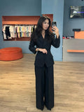 VTKW Women’s Designer 2-Piece Set Single Breasted Blazer High Waist Wide Leg Pants Spring Summer Casual Suit Vacation 2025