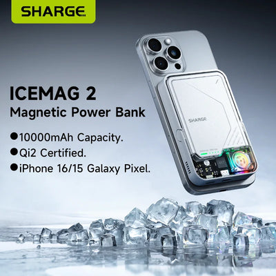 SHARGE ICEMAG2 Qi2 Magnetic Wireless Charging Battery Fast Charge 10000mAh Power Bank Magnetic Battery Pack for iPhone 17 Pro/16