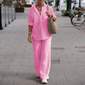 Two-piece Set Women Summer Suit Plus Size Cotton Linen Single-breasted Shirt Trousers Casual Top Wide Leg Pants Loose Outfits