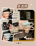 Sakura Relief Ceramic Mug with Spoon Pink Cute High Foot Design for Women Home Use Coffee Cup Souvenir Gift