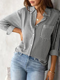 Classic Blue Striped Shirt Women 2026 Spring Streetwear Vintage Long Sleeve Blouses Female Casual Loose Single-Breasted Shirts