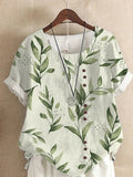2025 Summer retro fashion printed loose casual shirt top, suitable for casual or vacation ladies' beachwear