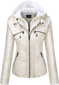 Hooded Leather Jacket Two-Piece Set Removable Large Size Leather Jacket for Women Spring & Fall Outwear for Women Pu Washed Leather