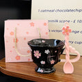 Sakura Relief Ceramic Mug with Spoon Pink Cute High Foot Design for Women Home Use Coffee Cup Souvenir Gift
