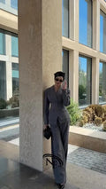 VTKW Women’s Designer 2-Piece Set Single Breasted Blazer High Waist Wide Leg Pants Spring Summer Casual Suit Vacation 2025