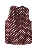 KONDALA Chic Summer Elegant Brown Woman Blouse Polka Dot Fashion 2026 O-Neck Vintage Sleeveless Shirt Teacher Loose Mujer Vest