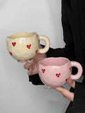 YWDL 1pcs Hand Painted Love Mug Creative Heart  Water Cup Ceramic Milk Mug With Handle Valentine's Day Gift