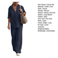 Two-piece Set Women Summer Suit Plus Size Cotton Linen Single-breasted Shirt Trousers Casual Top Wide Leg Pants Loose Outfits